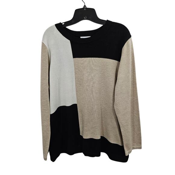 Calvin Klein Sweaters - CALVIN KLEIN Women's Colorblock Crewneck Sweater Size XL Black White Tan